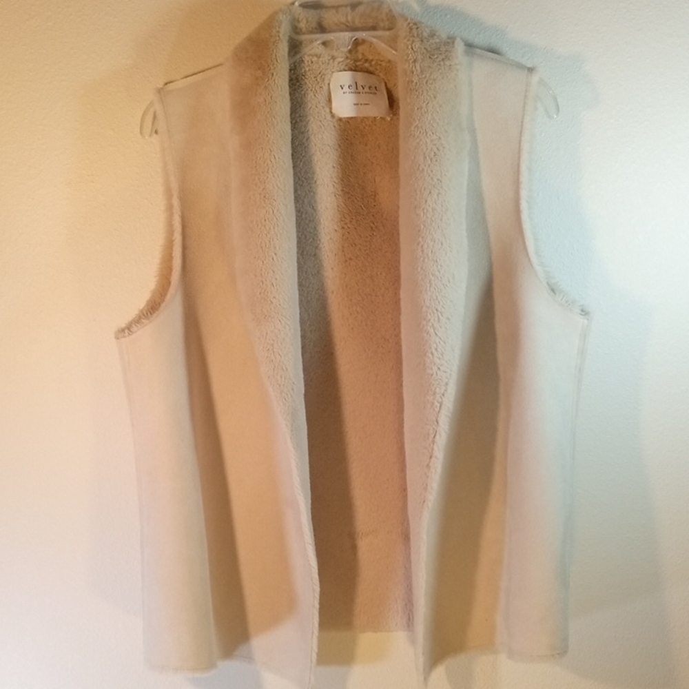 Velvet Cream Soft Suede/Fur Sleeveless Women's Vest Coat, Size Medium